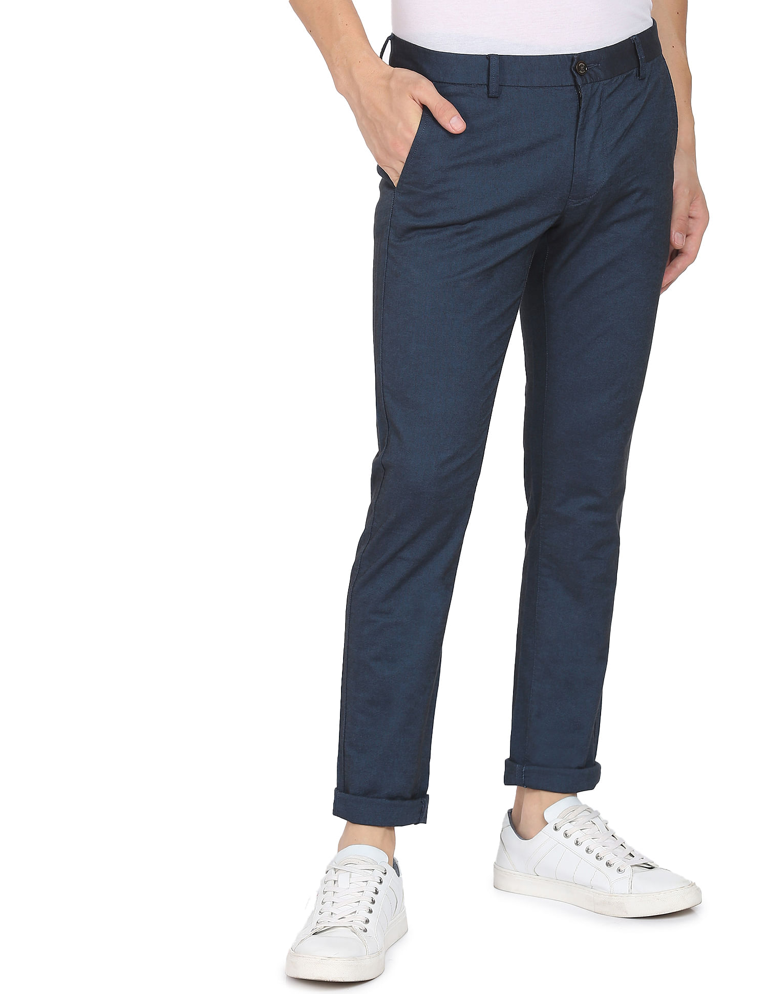 Buy Dark Blue Mid Rise Check Slim Trousers for Men Online at Selected Homme   224955201