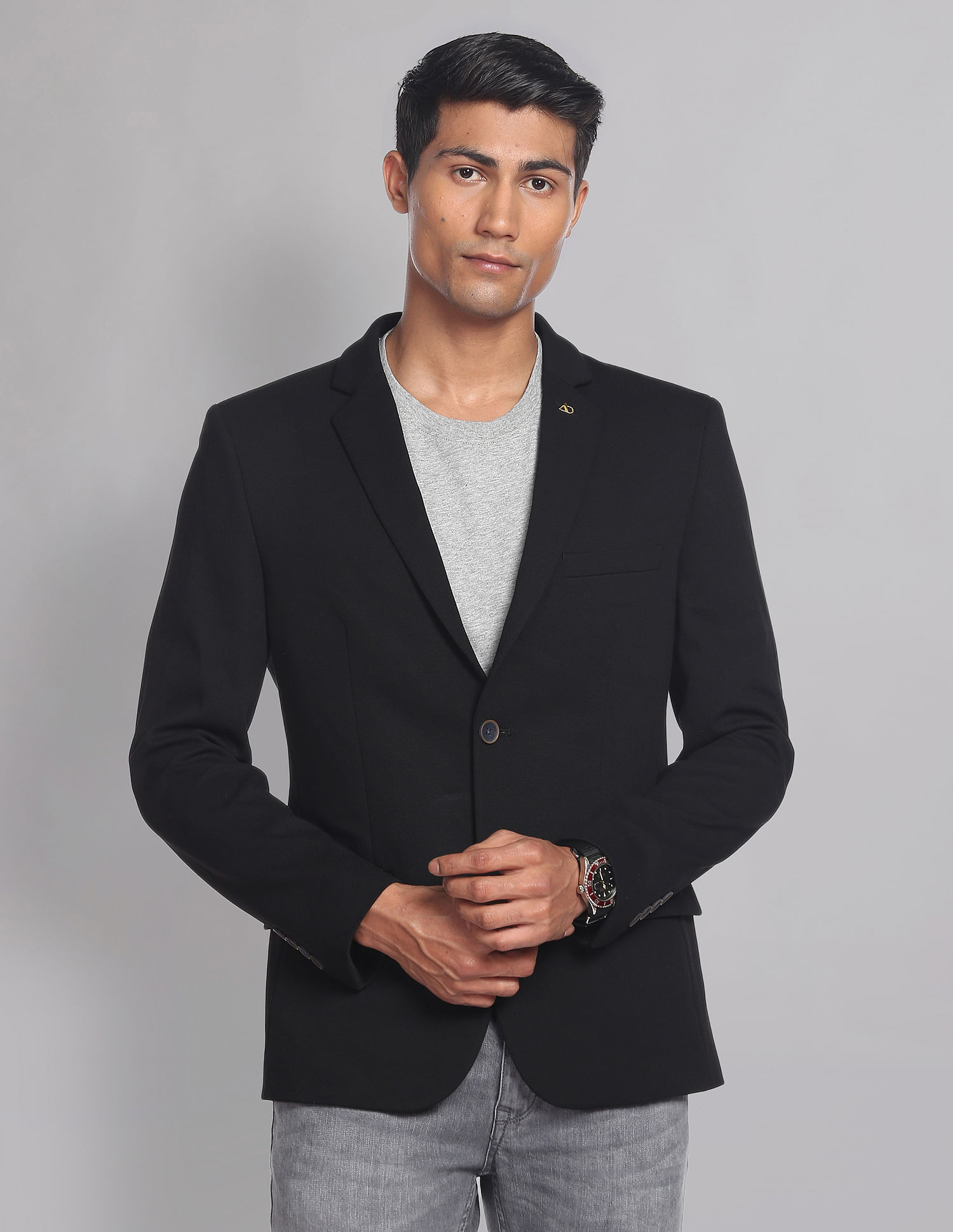 AD by Arvind Textured Slim Fit Knit Edit Blazer