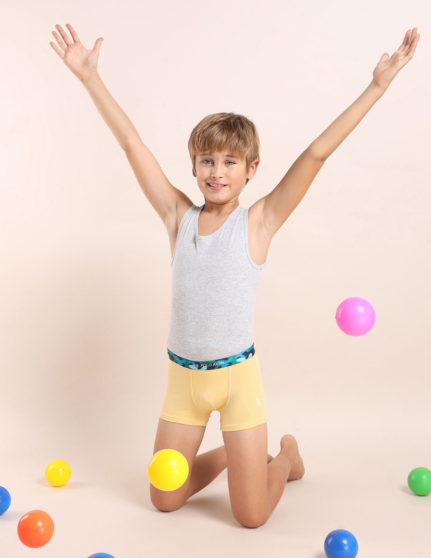USPA Innerwear Boys Mid Rise Cotton Spandex Trunks - Pack Of 5