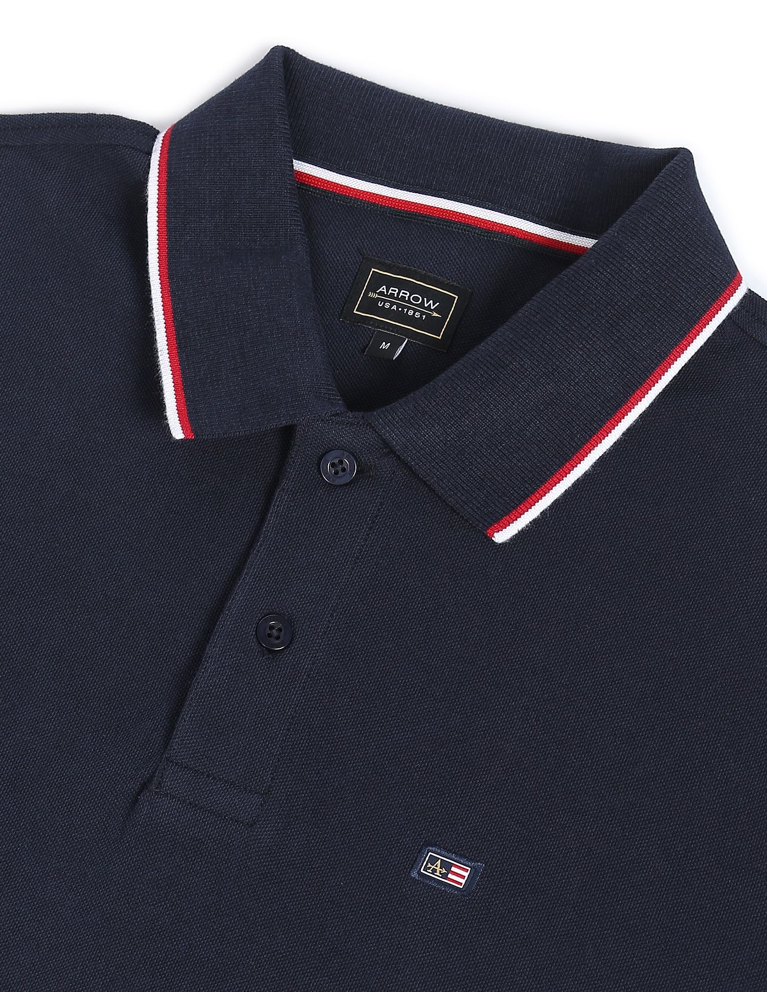 Arrow Sports Striped Collar Pique Cotton Solid Polo Shirt