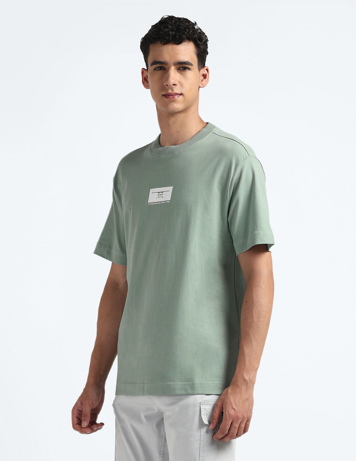 Flying Machine Crew Neck Relaxed Fit Logo T-Shirt