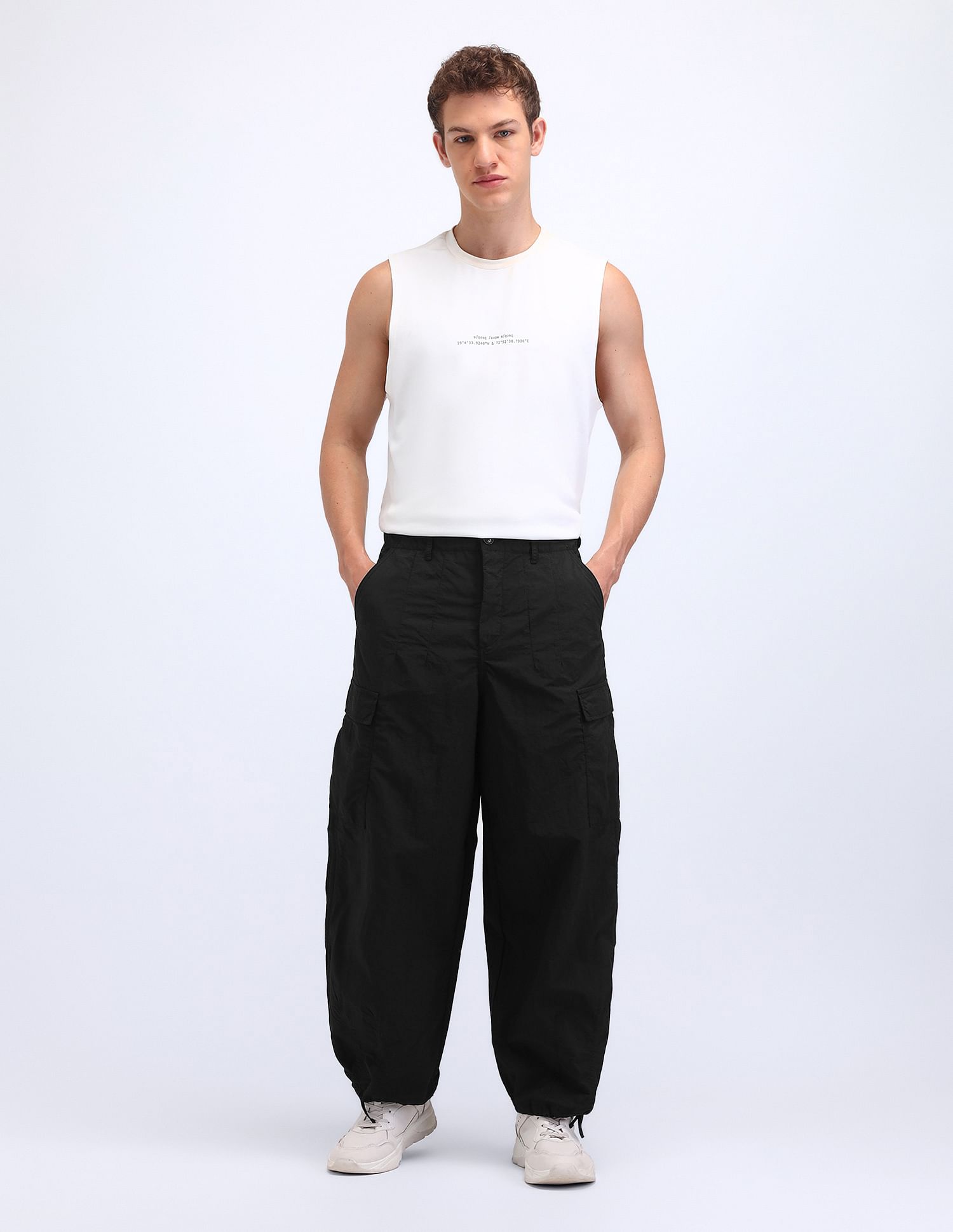 Flying Machine Loose Fit Solid Cargo Trousers