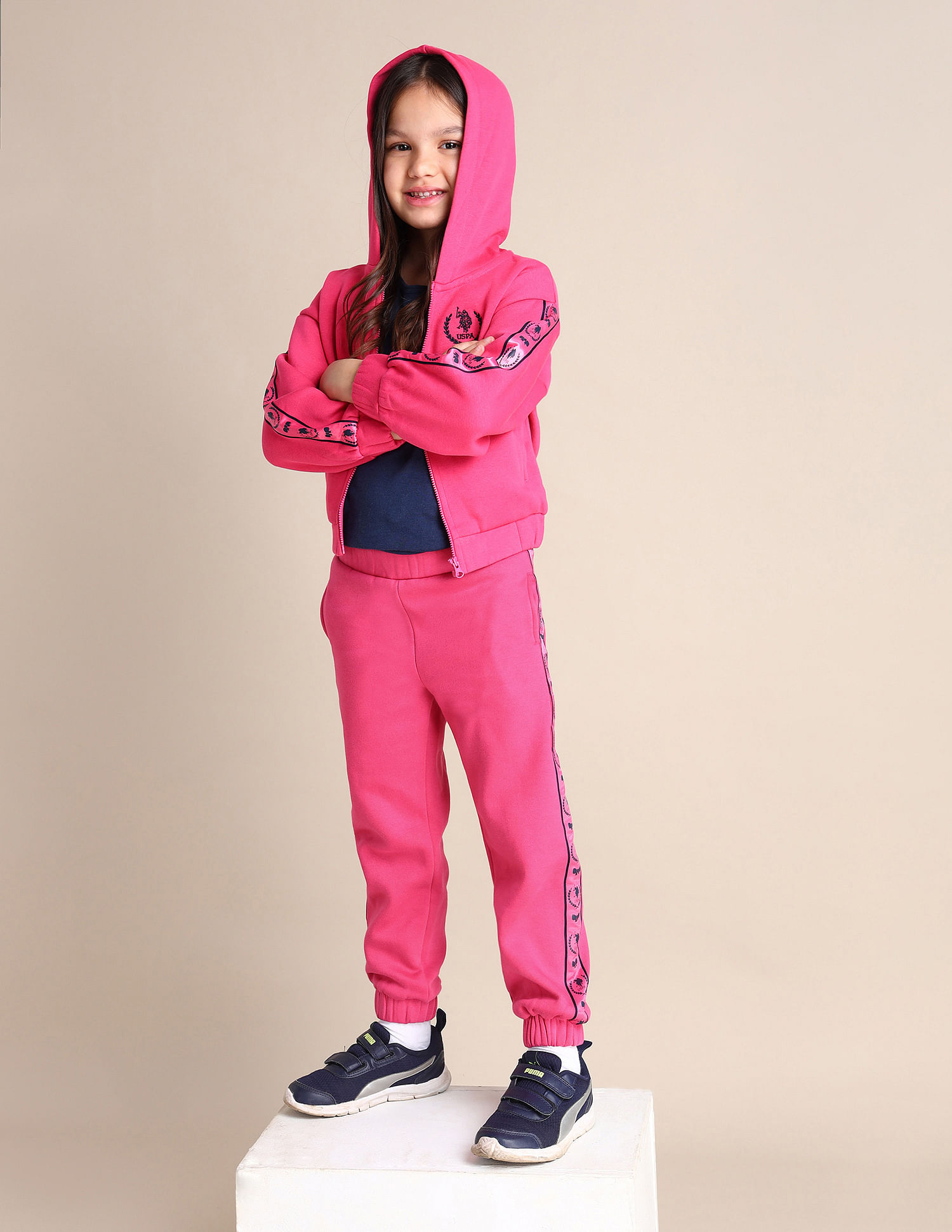 U.S. Polo Assn. Kids Girls Regular Fit Printed Track Pants