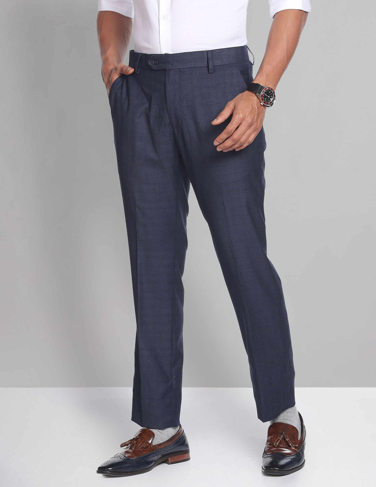 Buy Men Grey Check Carrot Fit Formal Trousers Online  685917  Peter  England