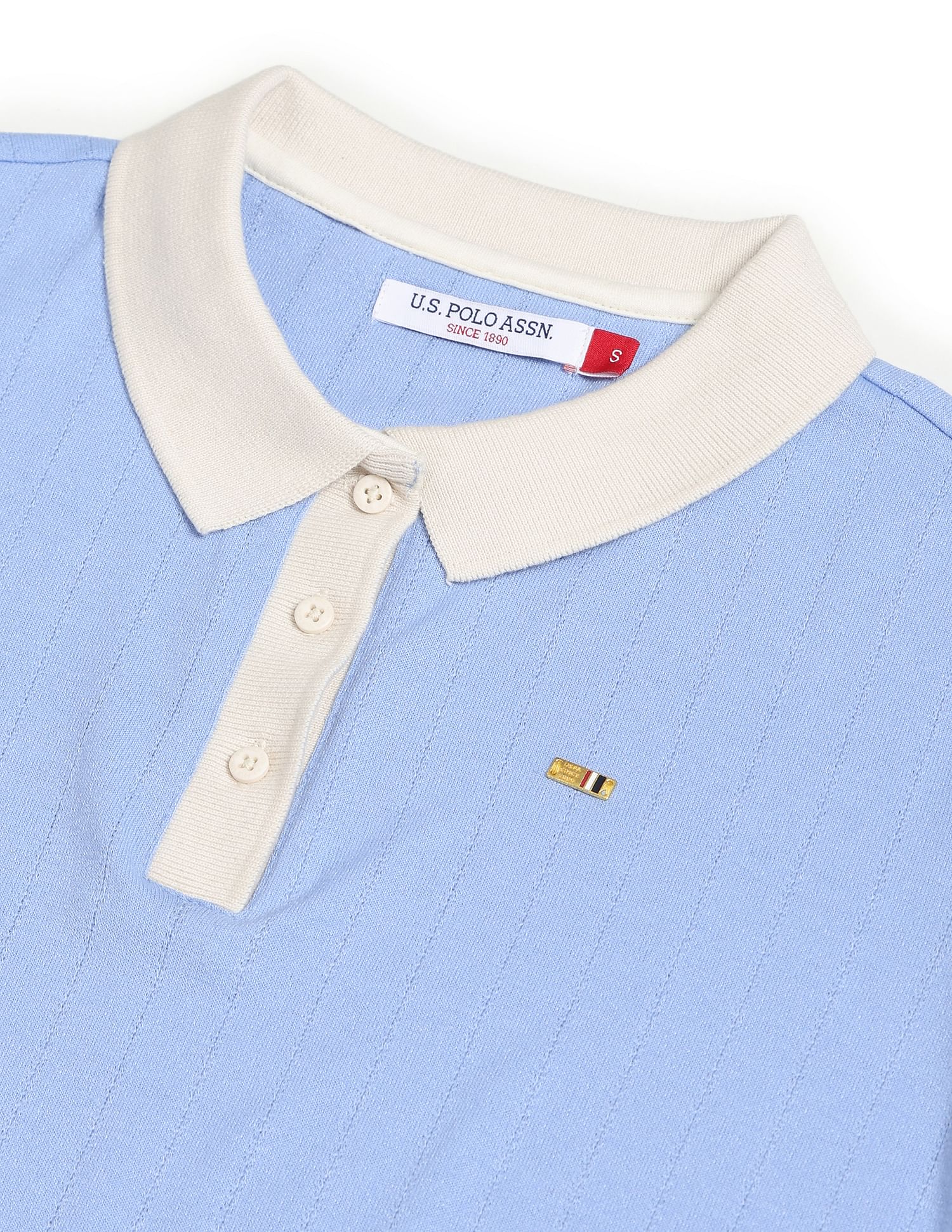 U.S. Polo Assn. Women Contrast Collar Vertical Stripe Polo Shirt