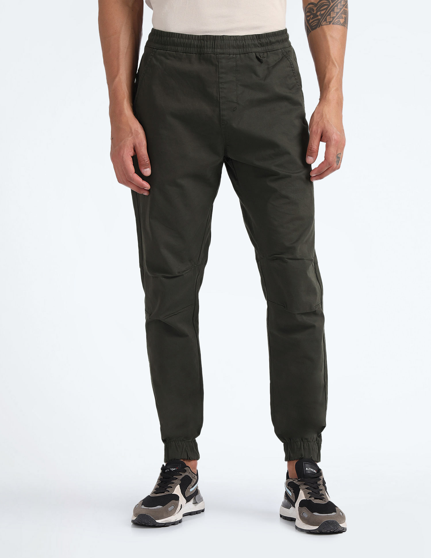 Flying Machine Drawstring Waist Solid Joggers