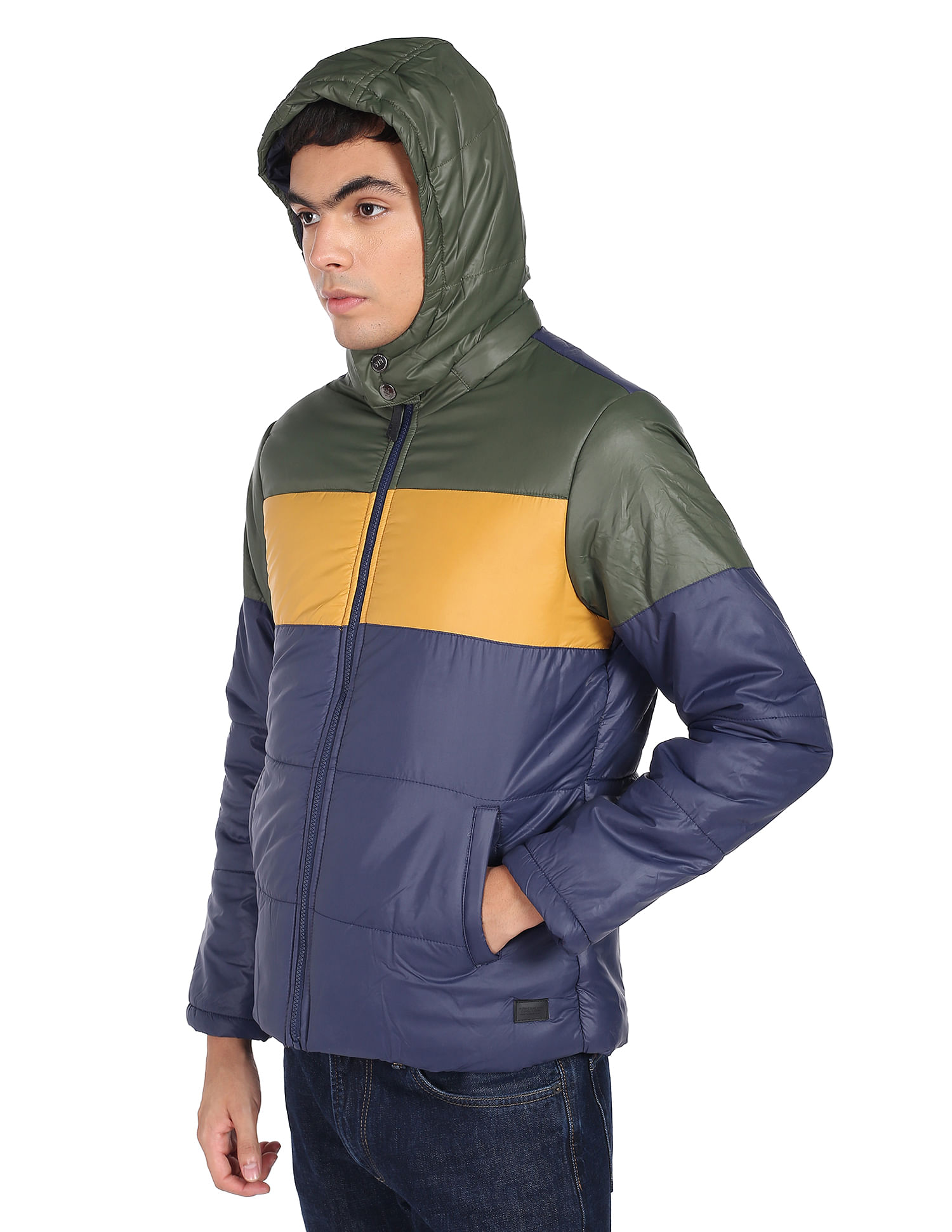 Flying Machine Colour Block Padded Hood Jacket