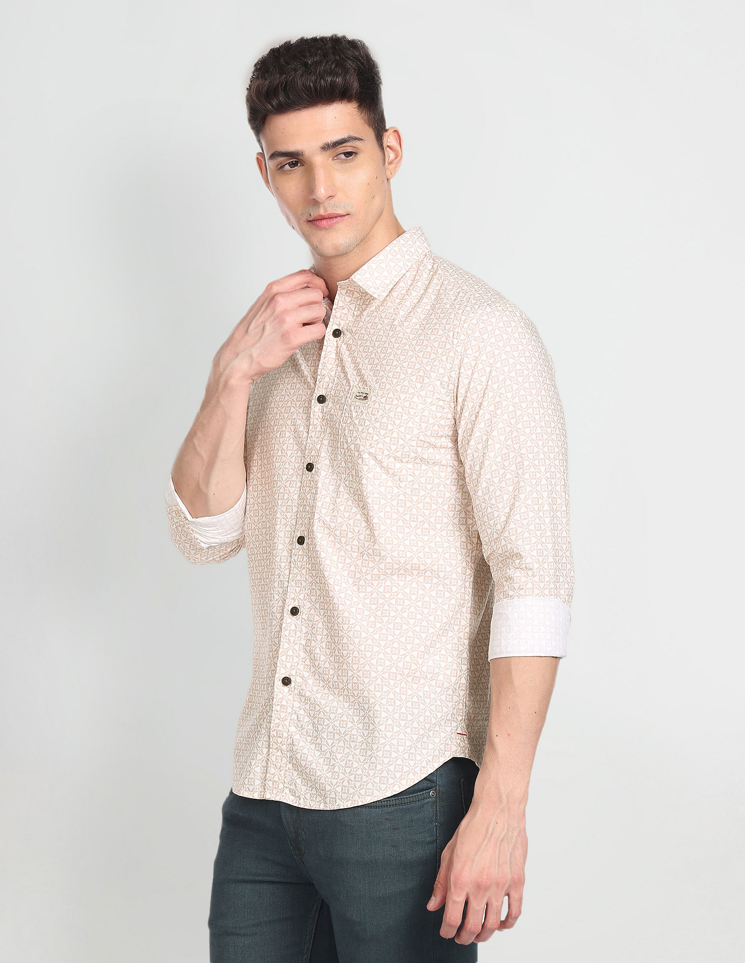 U.S. Polo Assn. Denim Co. Rounded Cuff Printed Casual Shirt