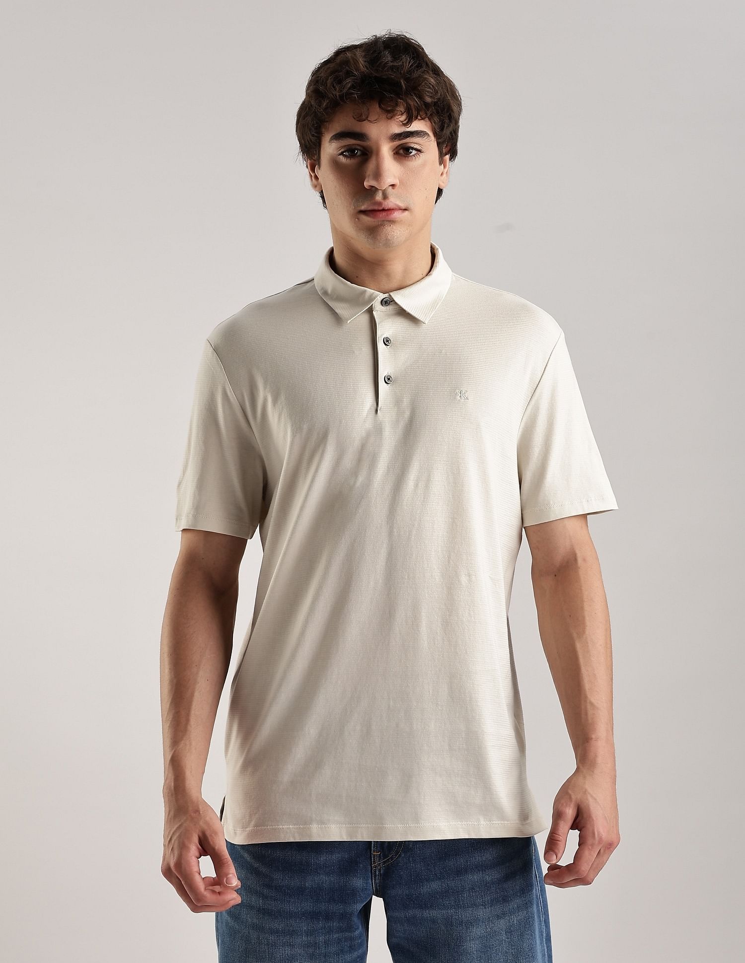 Calvin Klein Jeans Solid Regular-Fit Cotton Polo T-Shirt