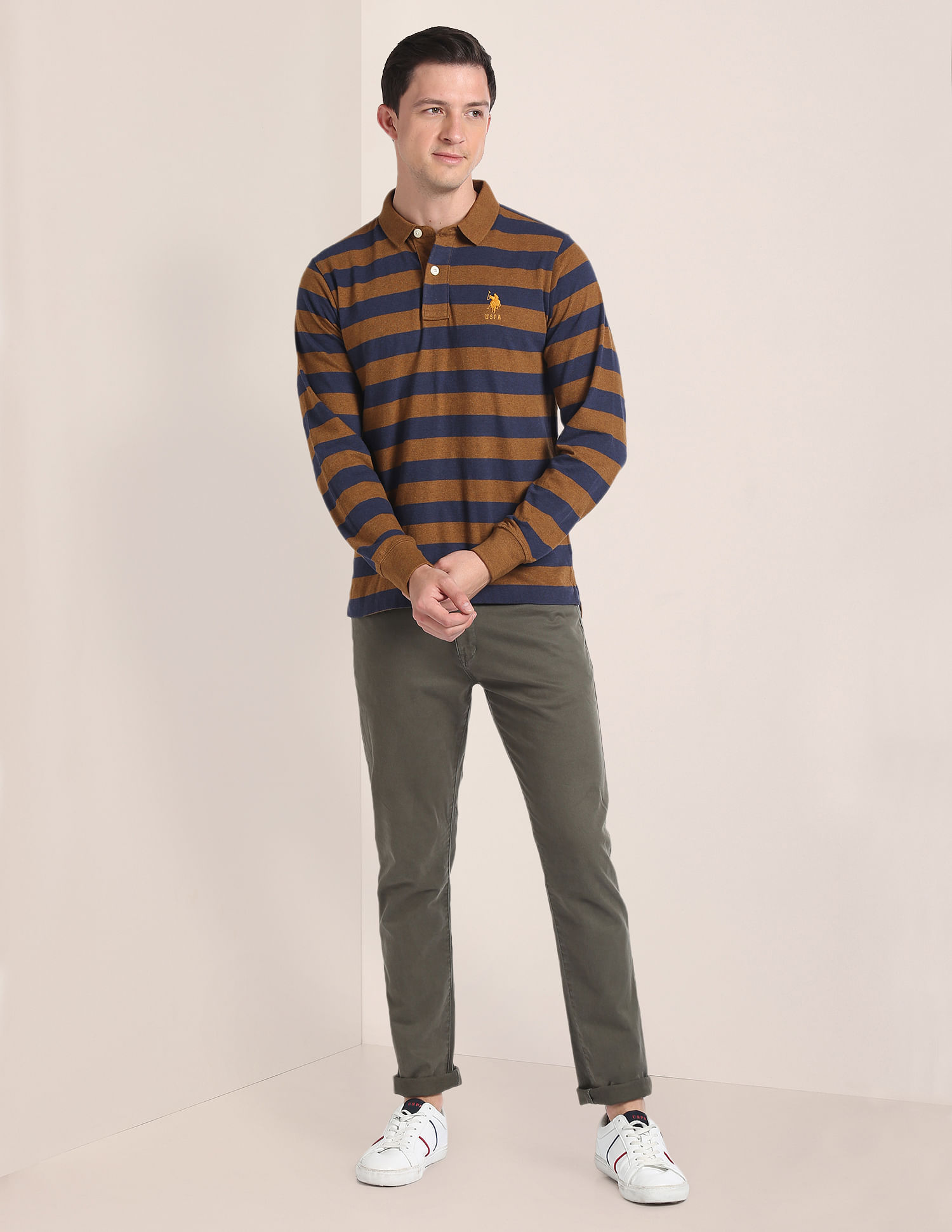 U.S. Polo Assn. Long Sleeve Horizontal Stripe Polo Shirt