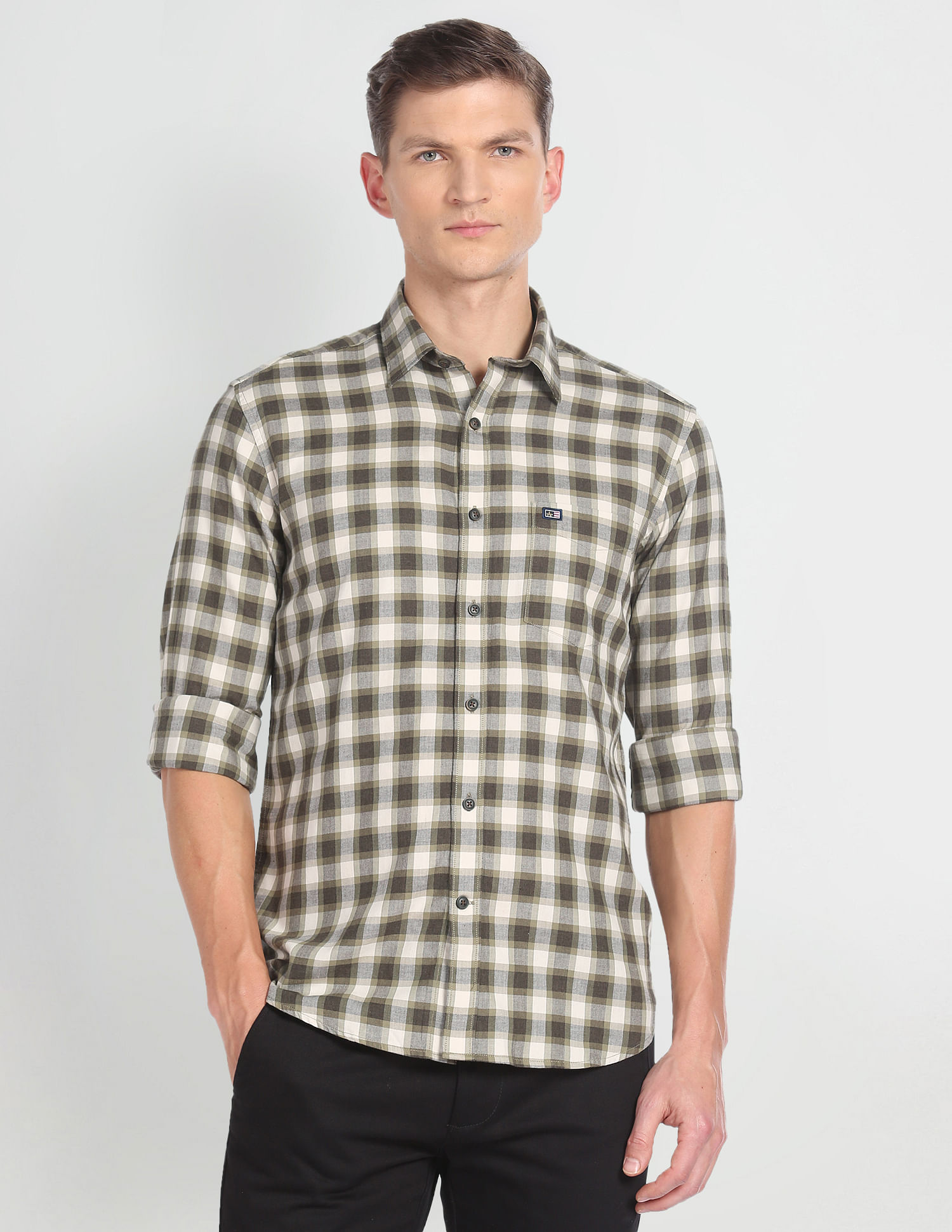 Arrow Sports Tartan Check Slim Shirt