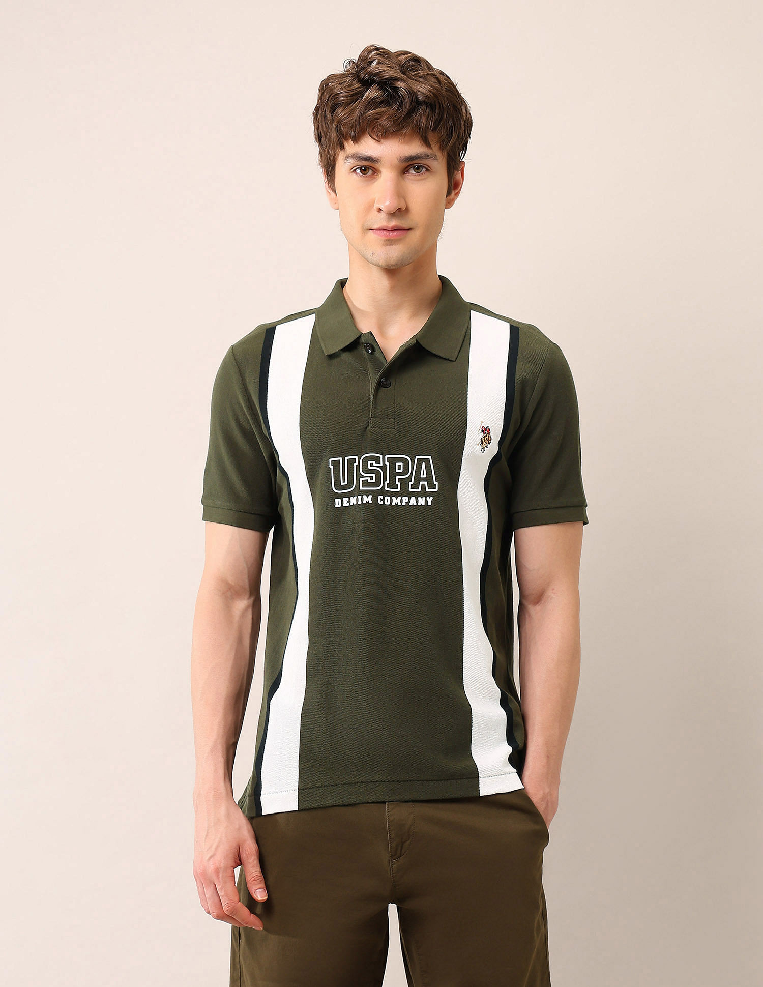 U.S. Polo Assn. Denim Co. Colourblocked Pure Cotton Polo Shirt