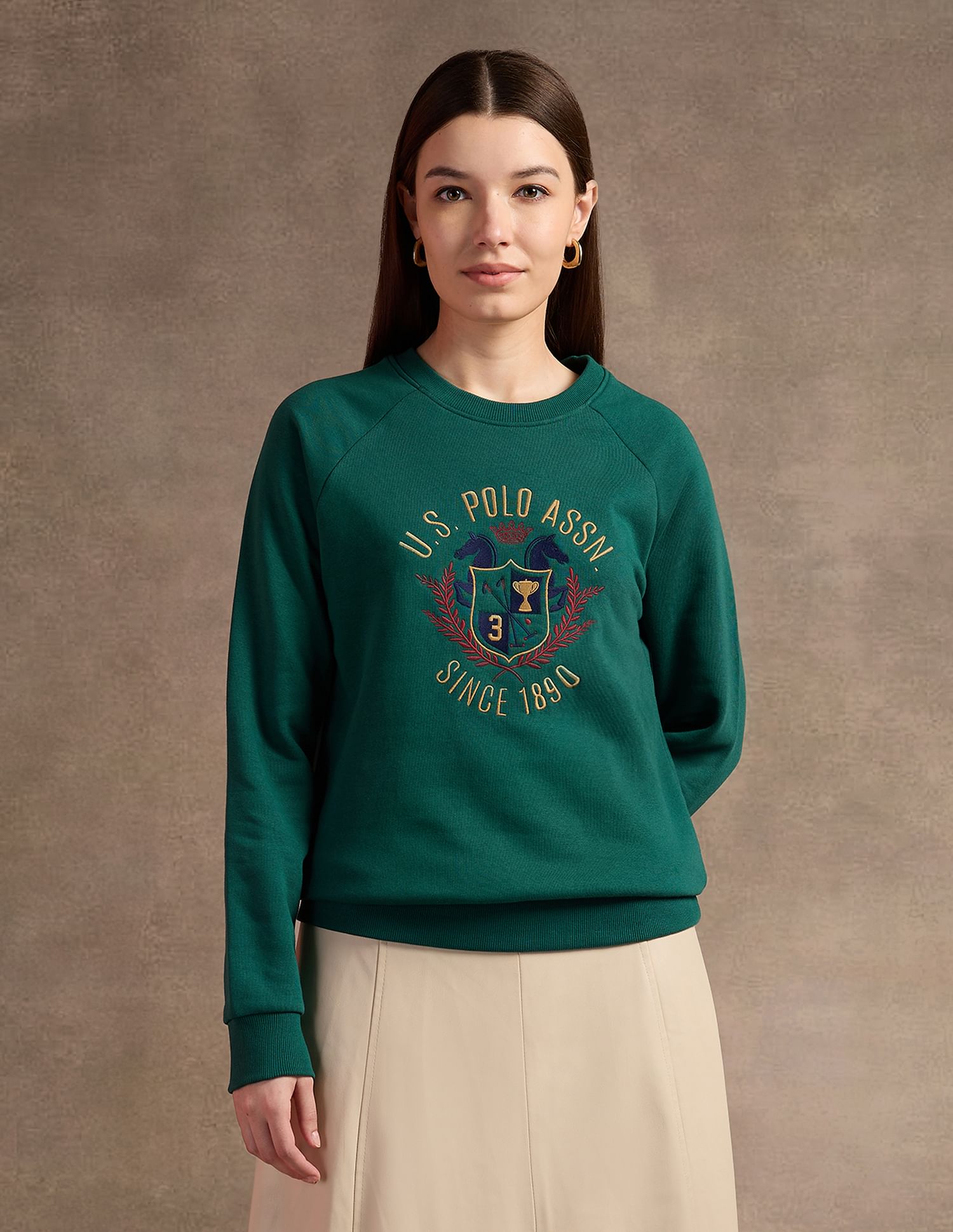 U.S. Polo Assn. Women Raglan Sleeve Embroidered Sweatshirt