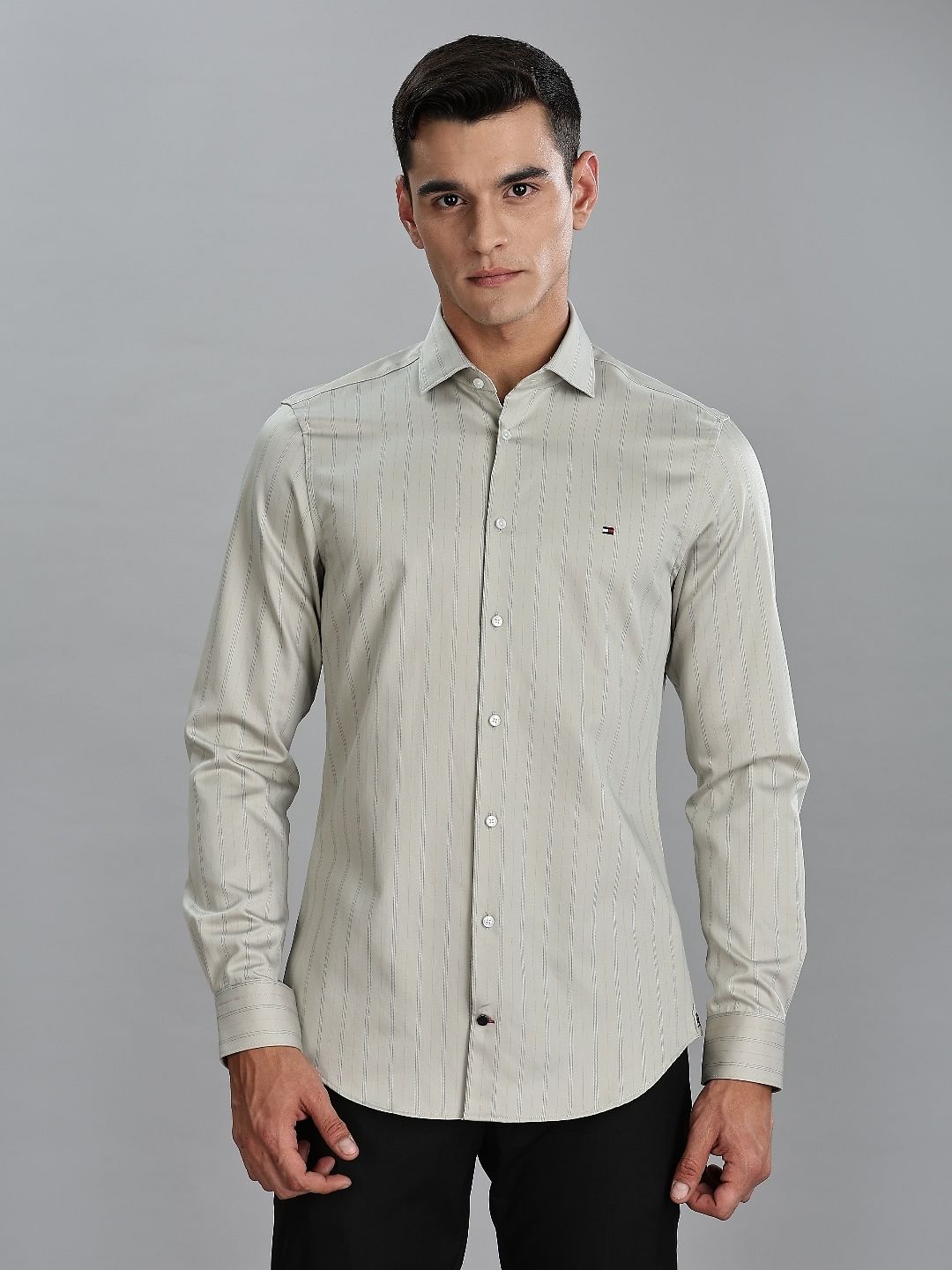 Tommy Hilfiger Striped Regular Fit Plain Woven Shirt