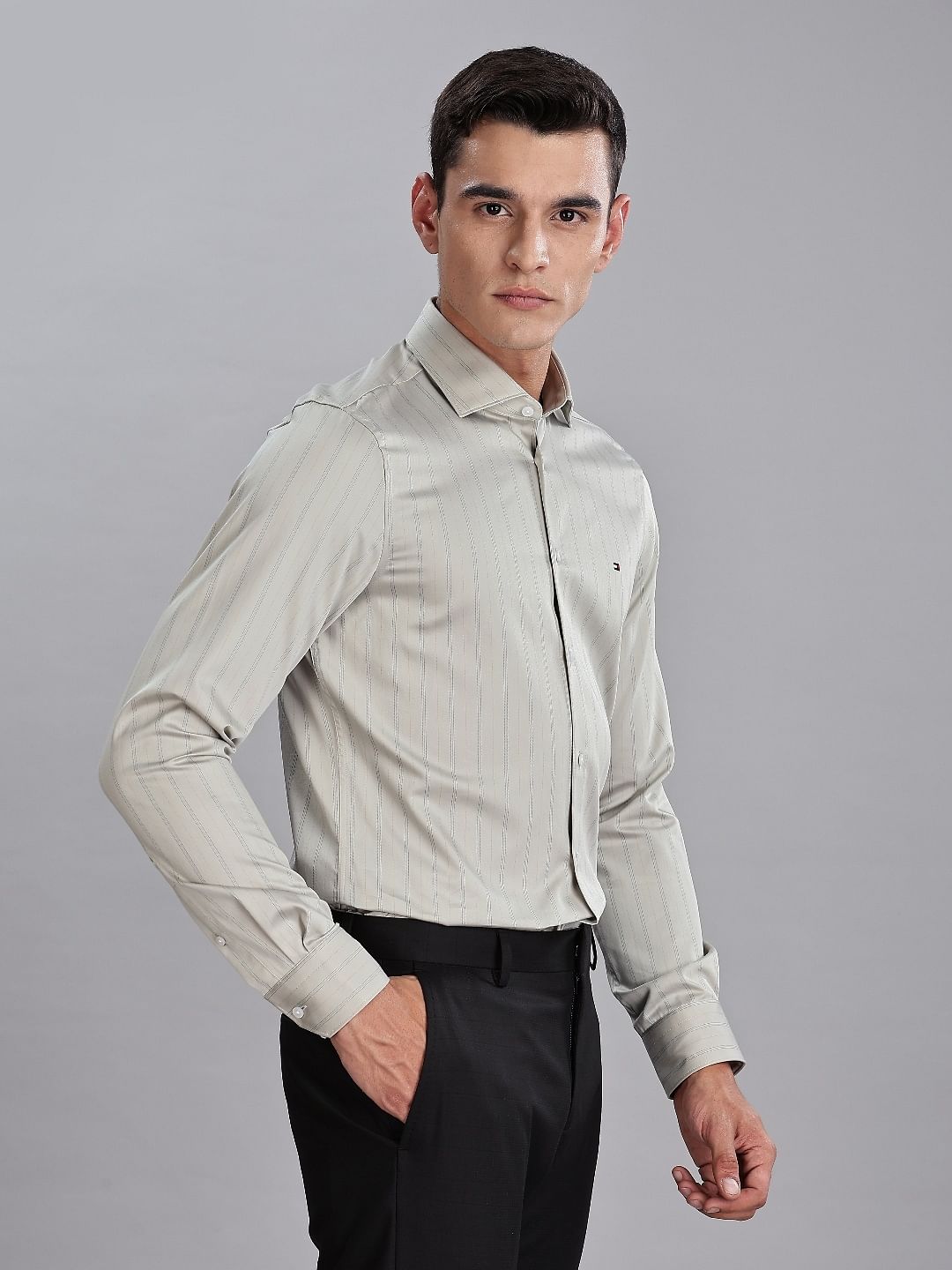 Tommy Hilfiger Striped Regular Fit Plain Woven Shirt