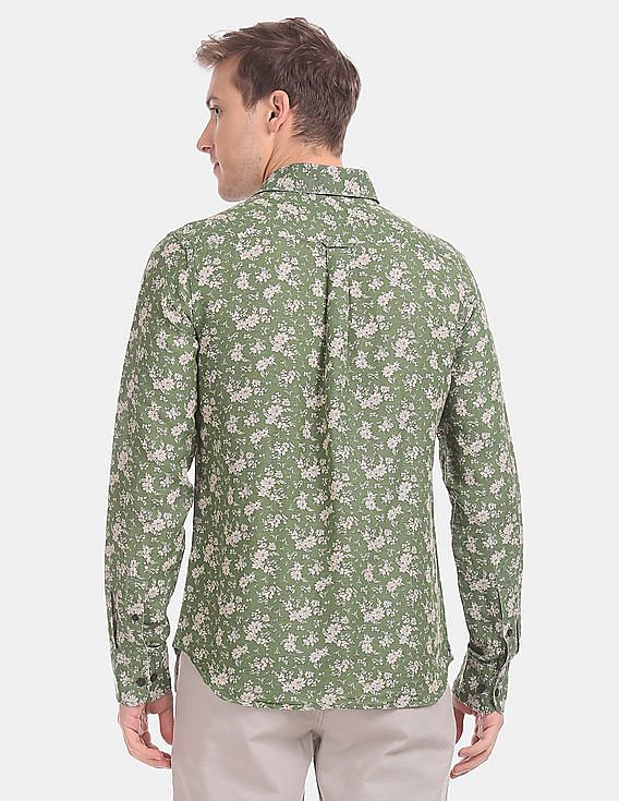 U.S. Polo Assn. Spread Collar Floral Print Linen Cotton Casual Shirt