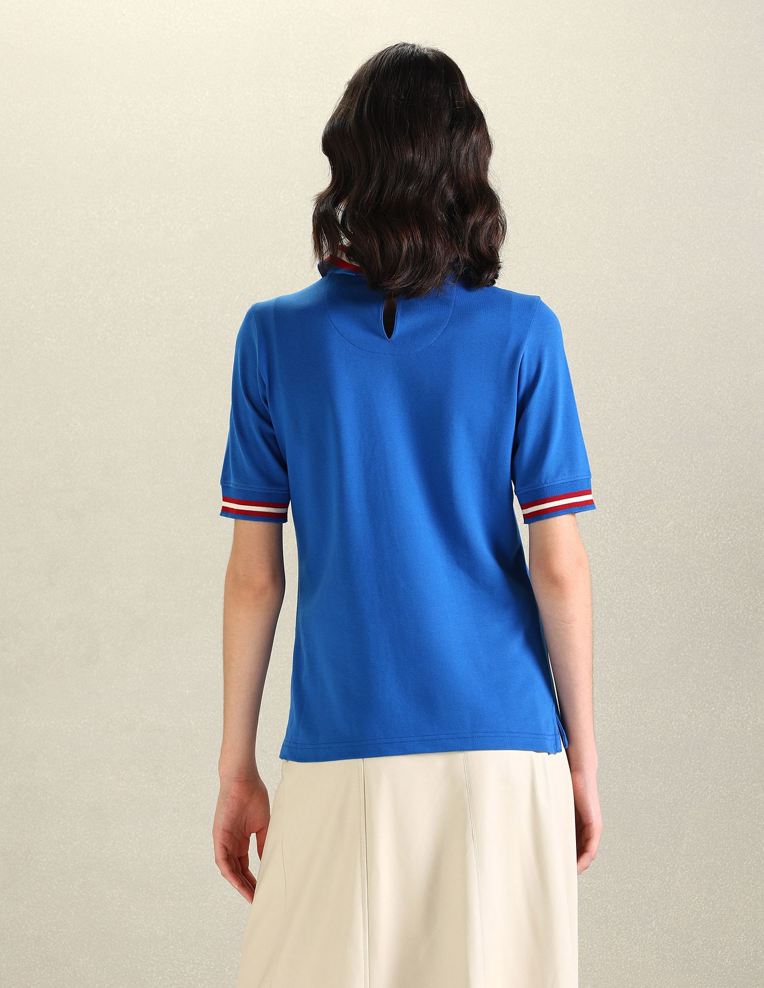 U.S. Polo Assn. Women Striped Collar Pique Polo Shirt