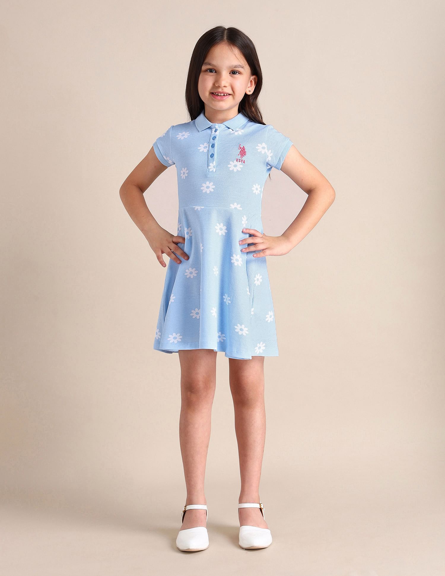 U.S. Polo Assn. Kids Girls Floral A-line Dress
