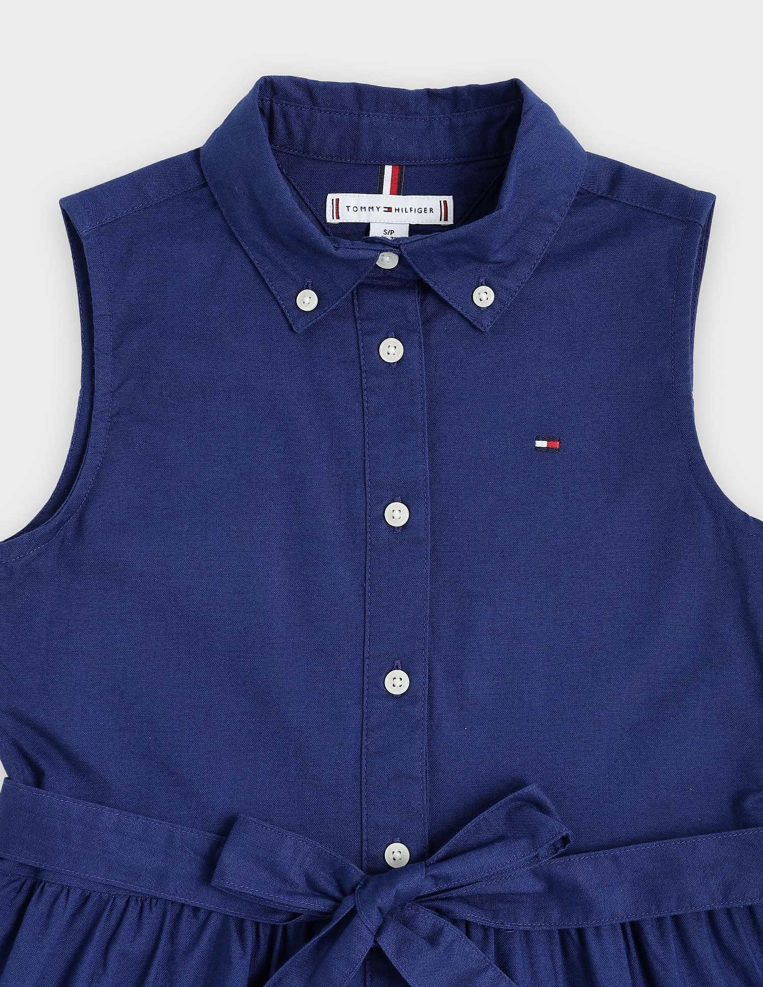 Tommy Hilfiger Kids Girls Cotton Button-Down Collar A-Line Dress