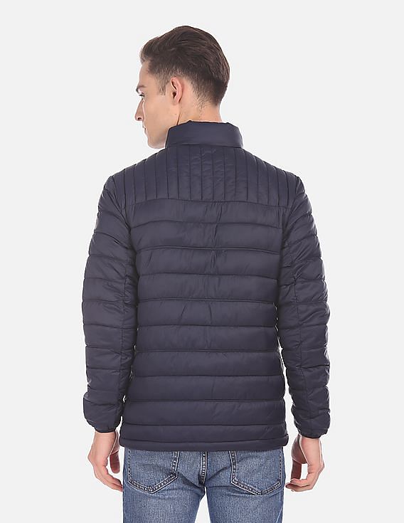 U.S. Polo Assn. Men Navy Stand Collar Quilted Jacket With Pouch
