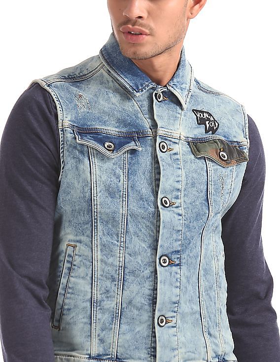New Look Denim Jacket With Jersey Sleeves In Mid Wash, $25 | Asos |  Lookastic
