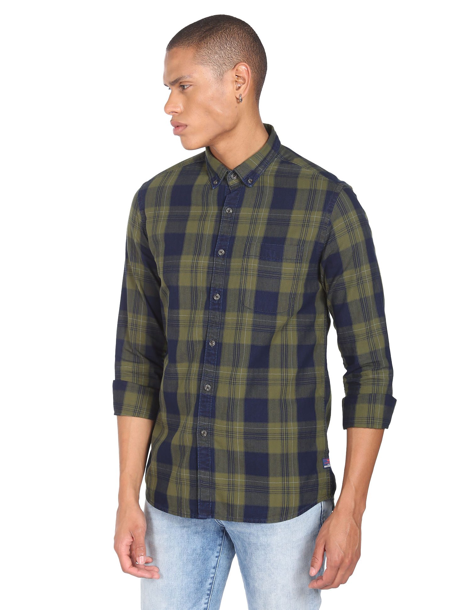 Flying Machine Plaid Check Cotton Casual Shirt