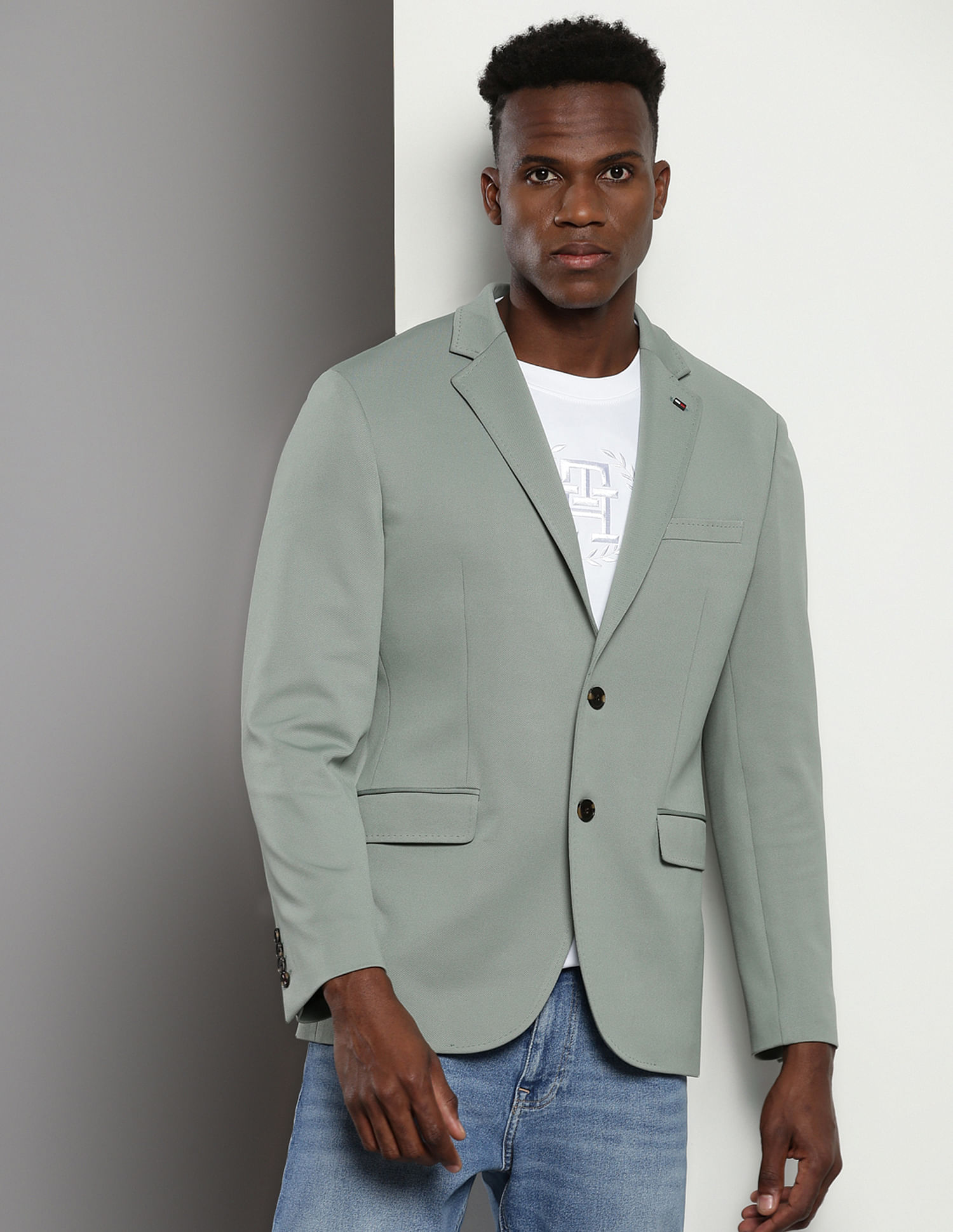 Tommy Hilfiger Notch Lapel Collar Dobby Blazer