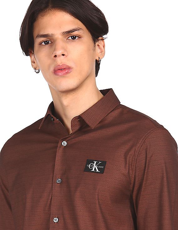 Calvin Klein Men Brown French Placket Textured Casual Shirt