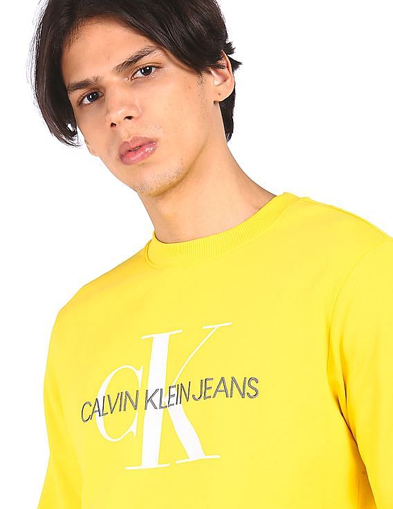 Buy Calvin Klein Men Yellow Crew Neck Logo Sweatshirt NNNOW