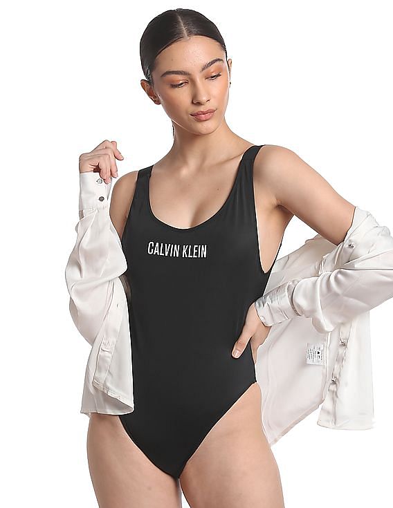 Buy Calvin Klein Underwear Women Swimsuit Printed Scoop Black Neck Brand