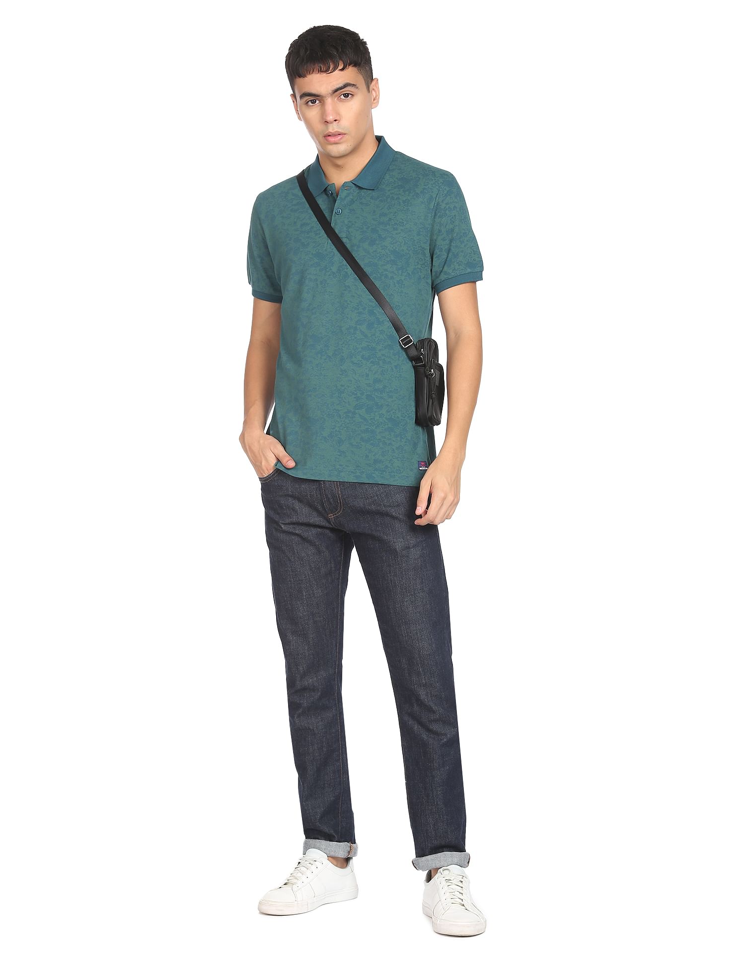Flying Machine All Over Floral Print Cotton Polo Shirt