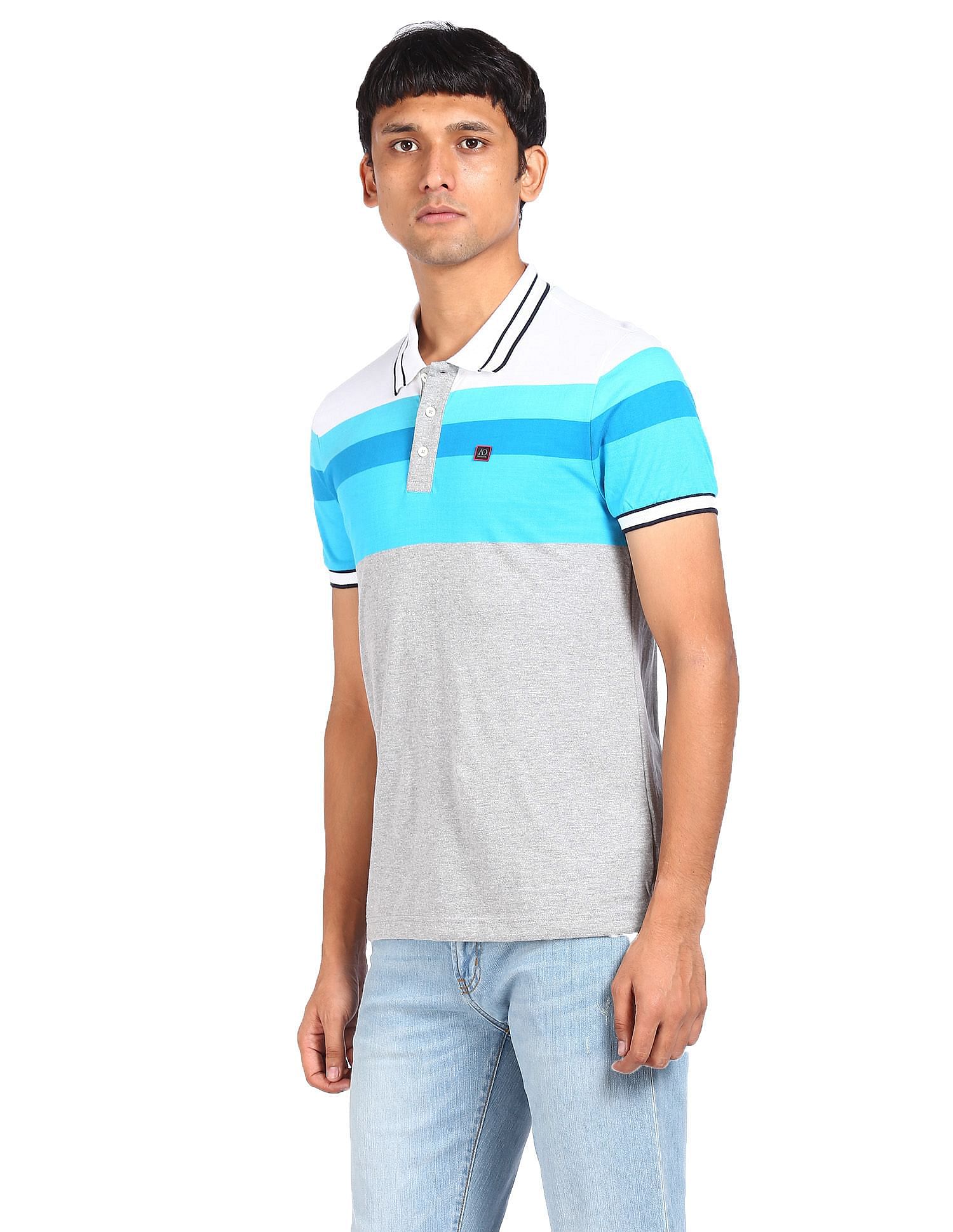 AD by Arvind Cotton Striped Polo Shirt