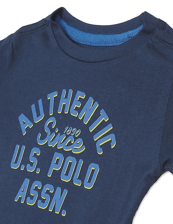 U.S. Polo Assn. Kids Boys Blue Crew Neck Graphic Print T Shirt