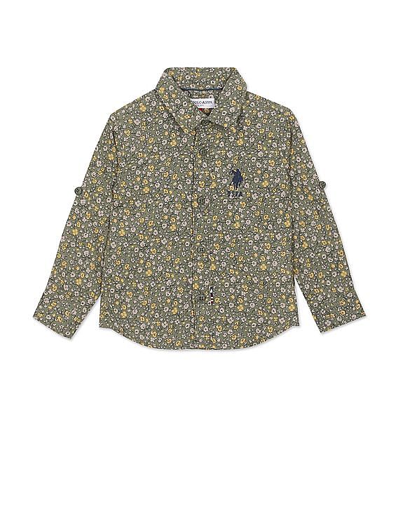 U.S. Polo Assn. Kids Boys Spread Collar Floral Print Shirt