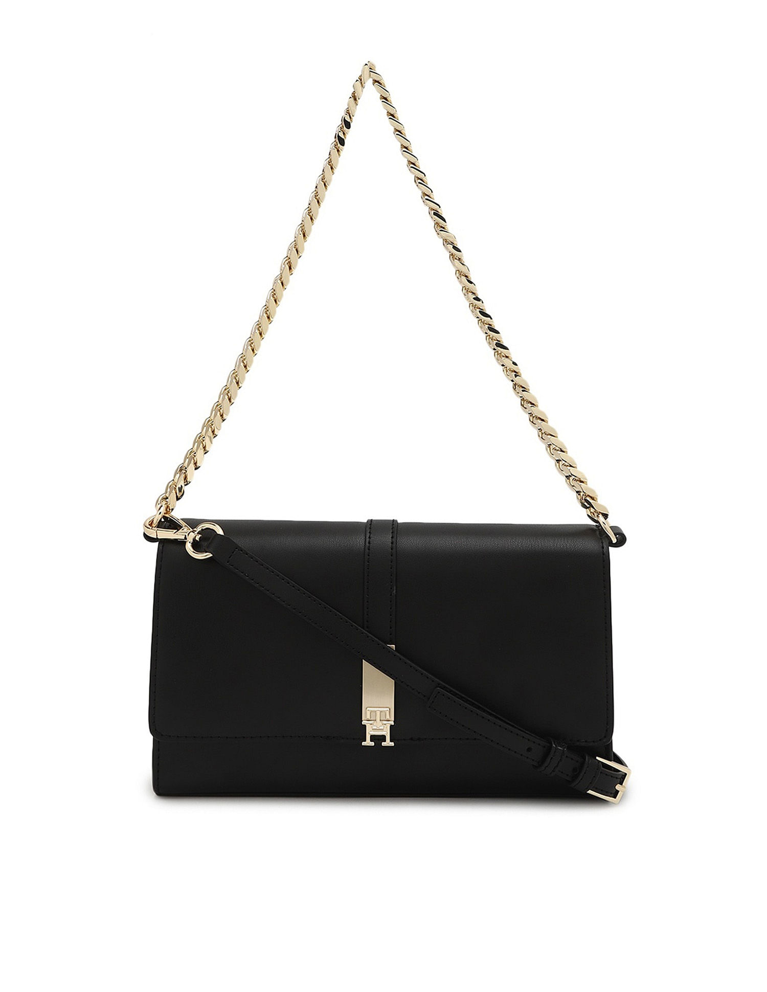 Tommy Hilfiger Solid Black Pu Sling Bag