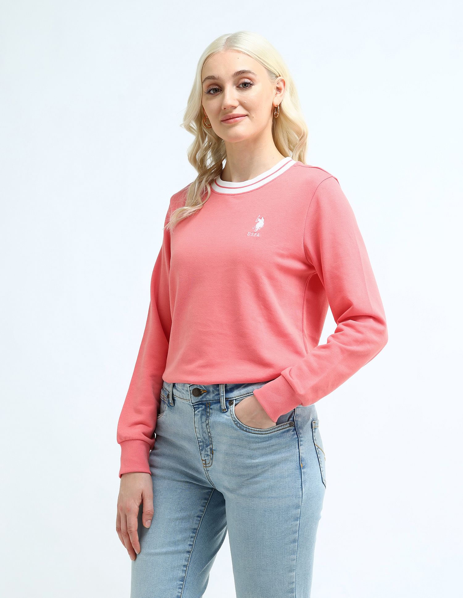 U.S. Polo Assn. Women Crew Neck Solid Sweatshirt