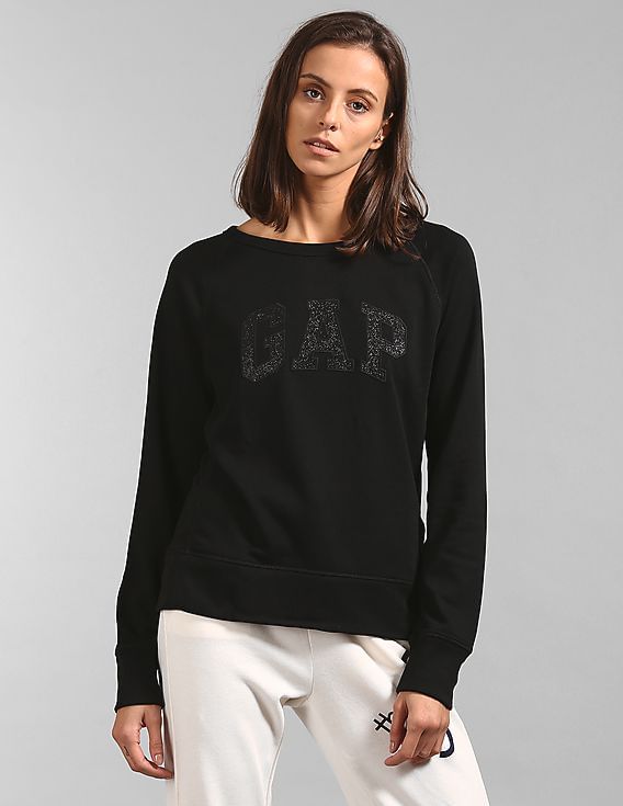 Buy GAP Women Black Brand Applique Crew Neck Sweatshirt