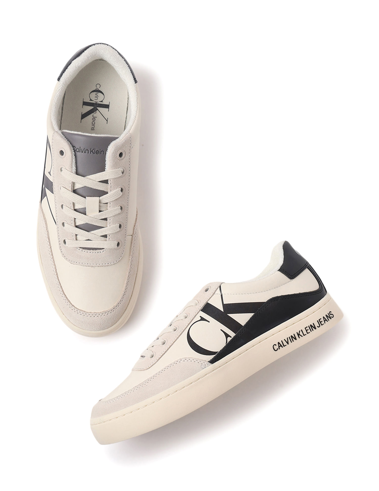 Calvin Klein Black And White Leather Trainers Mens Calvin Klein
