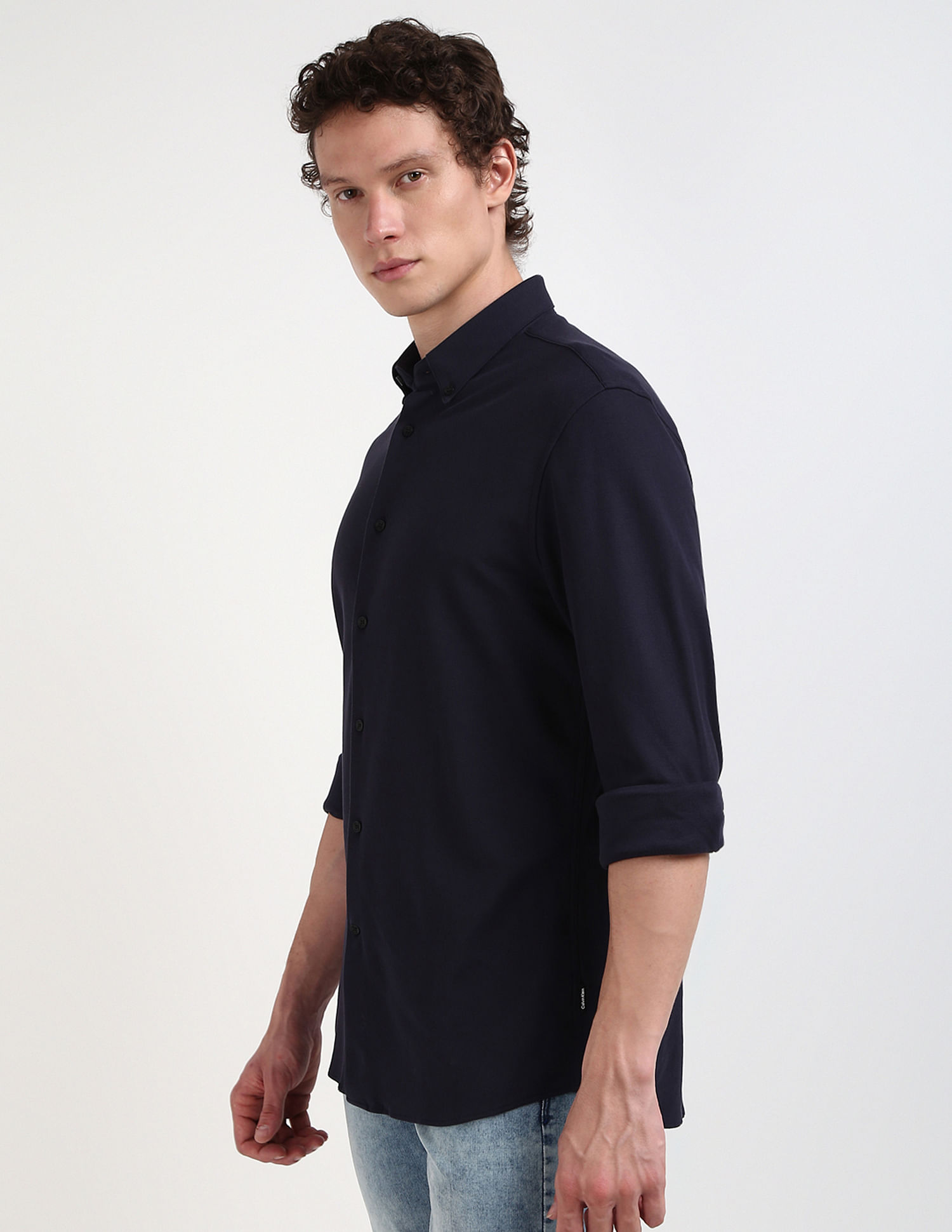 Calvin Klein Pique Jersey Button Down Collar Shirt