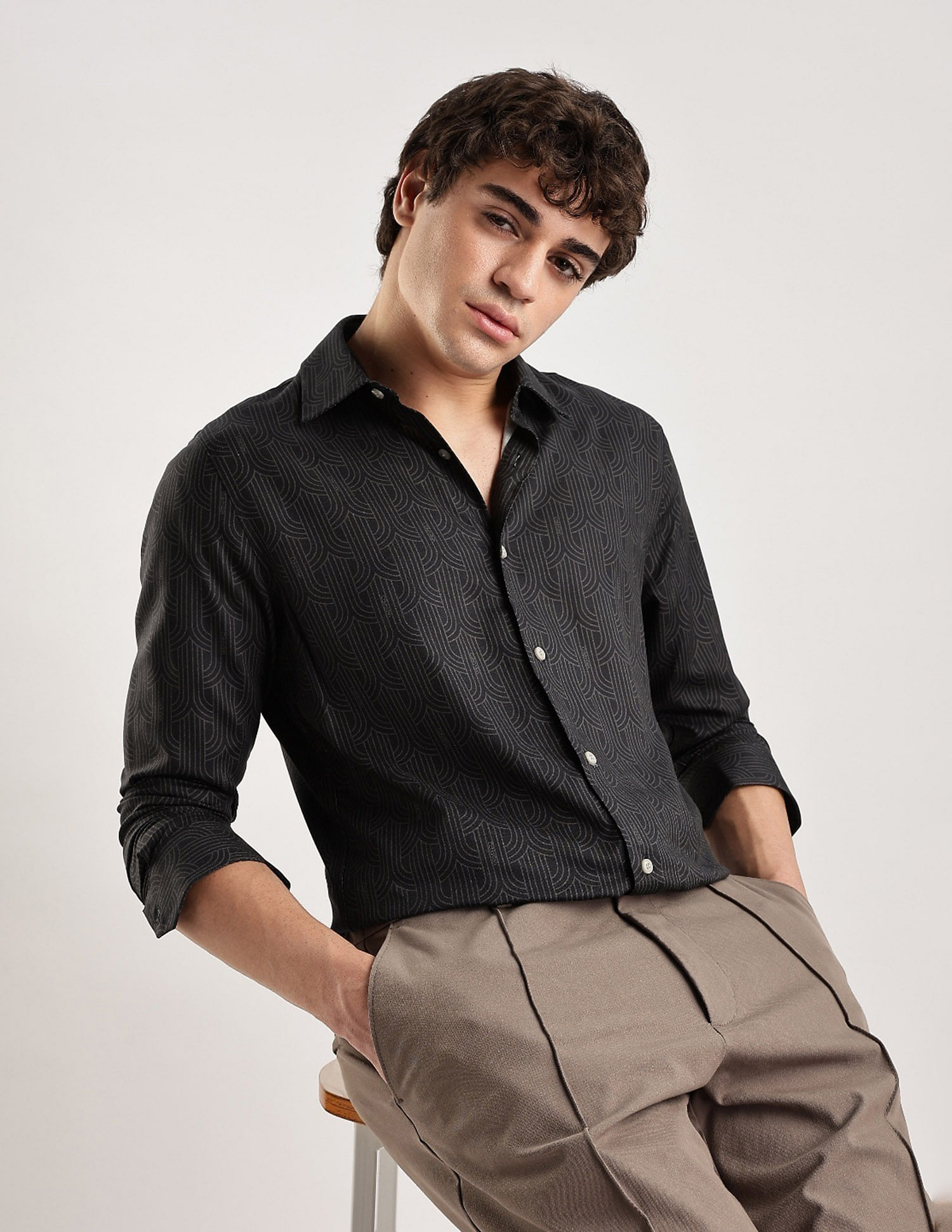 Calvin Klein Jeans Geometric Slim Fit Poplin Woven Shirt