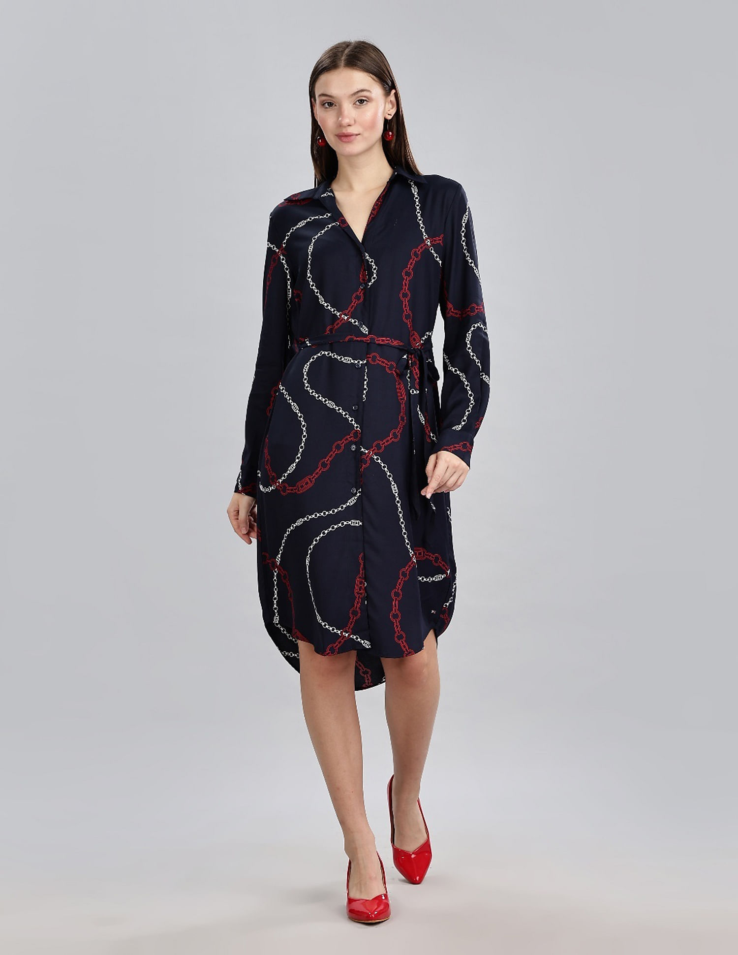 Tommy Hilfiger Viscose Spread Collar Shirt Dress