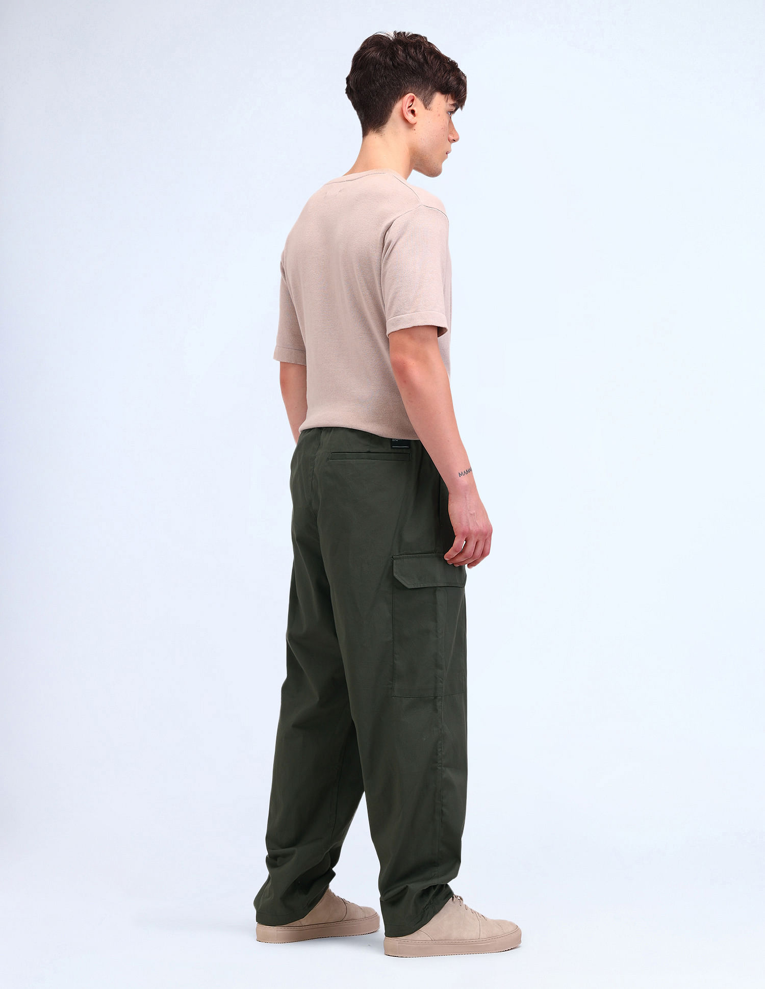 Flying Machine Solid Loose Fit Pleated Cargos