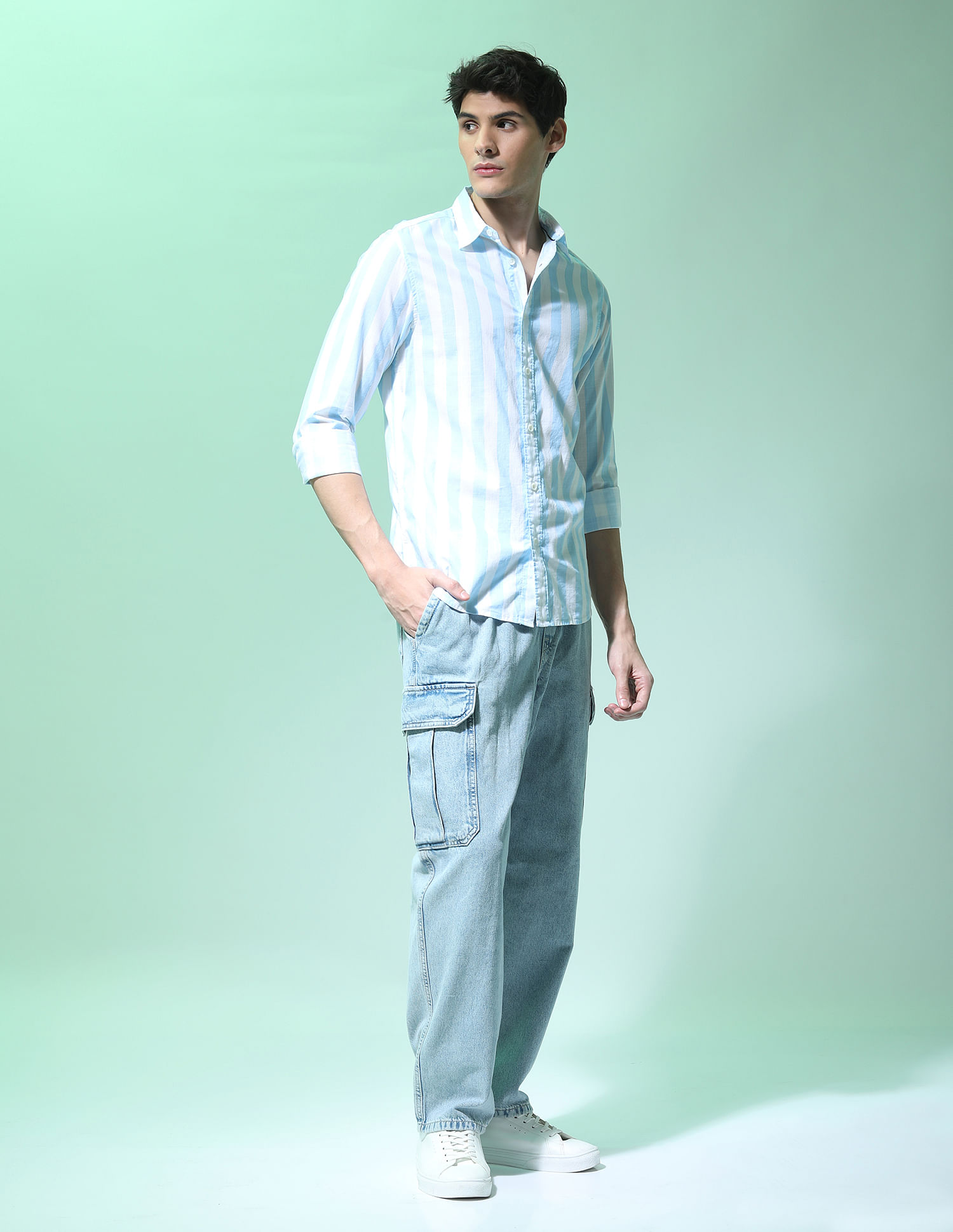 Flying Machine Vertical Stripe Pure Cotton Shirt