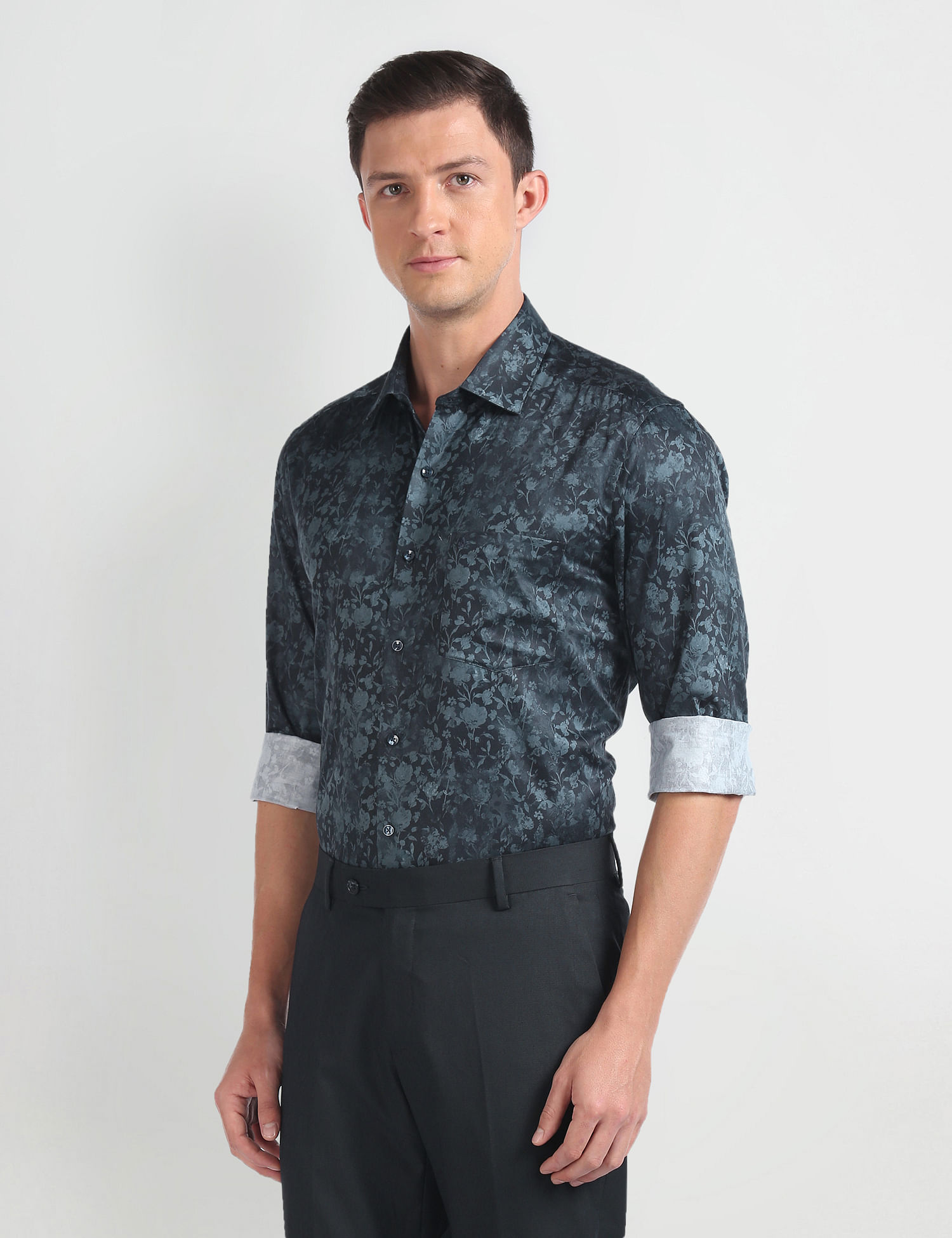 Arrow Floral Print Cotton Formal Shirt