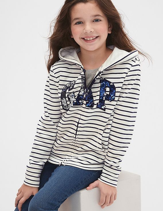 Buy GAP Girls White Logo Flippy Sequin Hoodie Sweatshirt