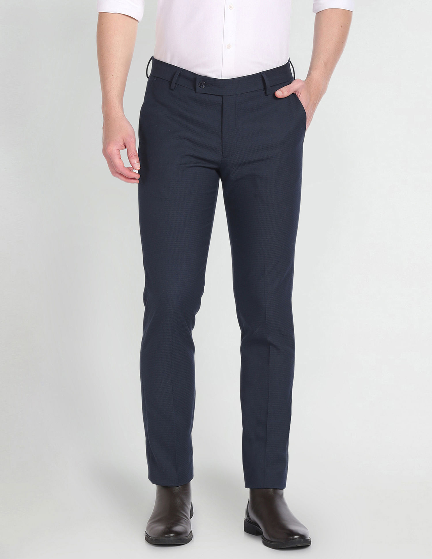 Arrow Microcheck Hudson Regular Fit Trousers