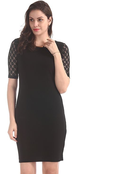 Elle Studio Black Textured Sheath Dress
