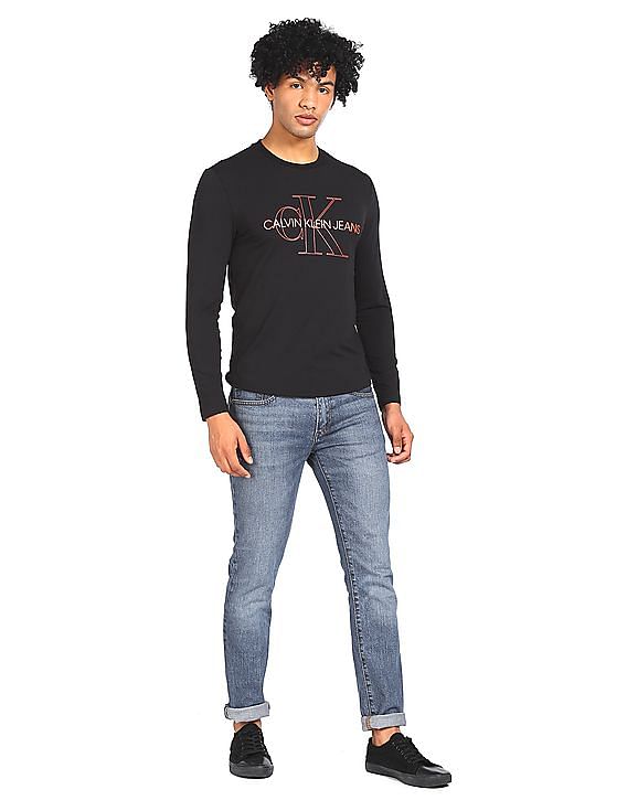 Buy Calvin Klein Men Black Round Neck Long Sleeve T-Shirt - NNNOW.com