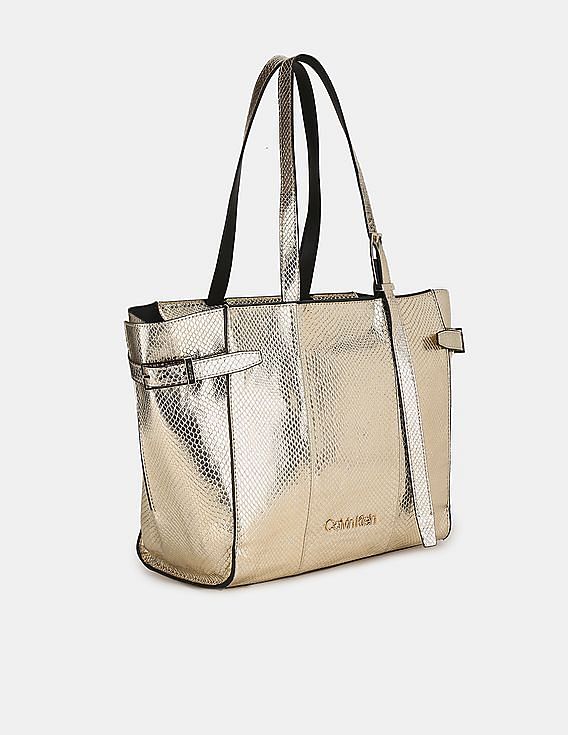 Buy Calvin Klein Women Gold Side Buckle Textured Tote Bag 