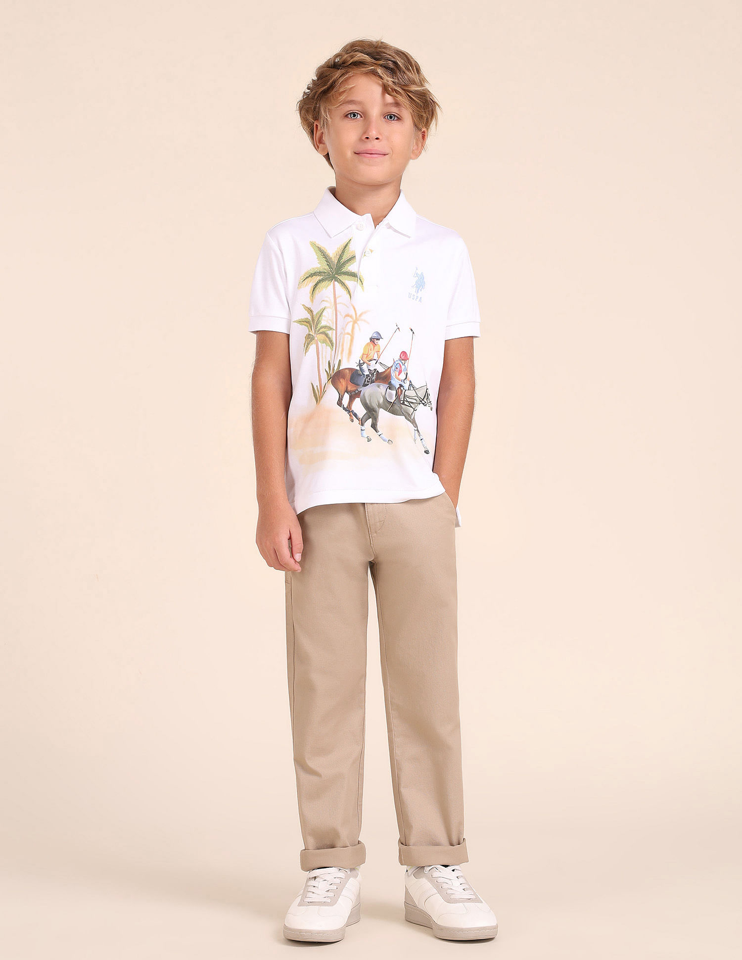 U.S. Polo Assn. Kids Boys Graphic Printed Regular Fit Polo Shirt